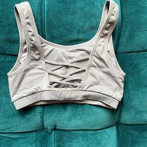 Fabletics sports bra with ballerina back detail / lace up look , lavender-gray